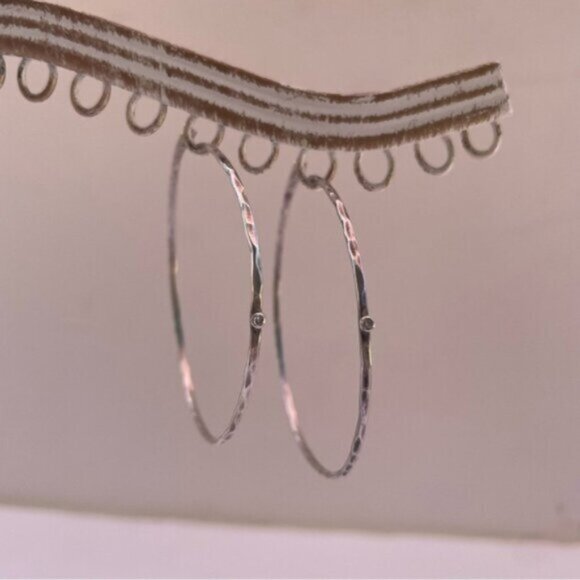 Textured Sterling Sliver Hoops with Diamonds - Picture 1 of 12